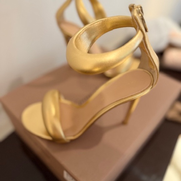 GIANVITO ROSSI BIJOUX 105 GOLD METALLIC LEATHER SANDALS SIZE 37.5 NEW - Picture 4 of 16